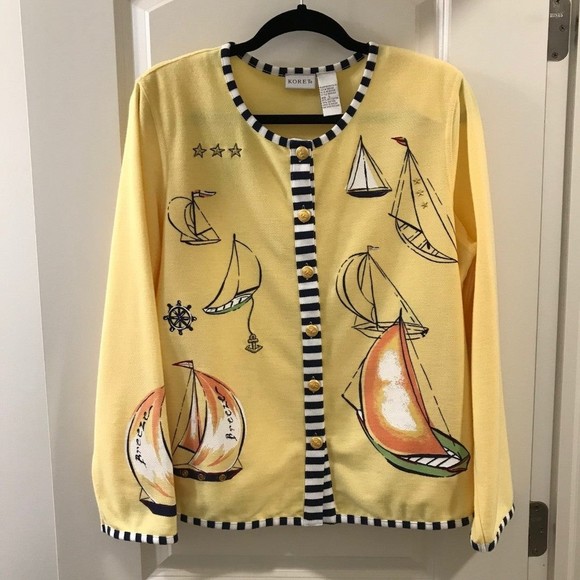 Koret Yellow Nautical Sailboat Cadigan Sweater - Large - Picture 2 of 5